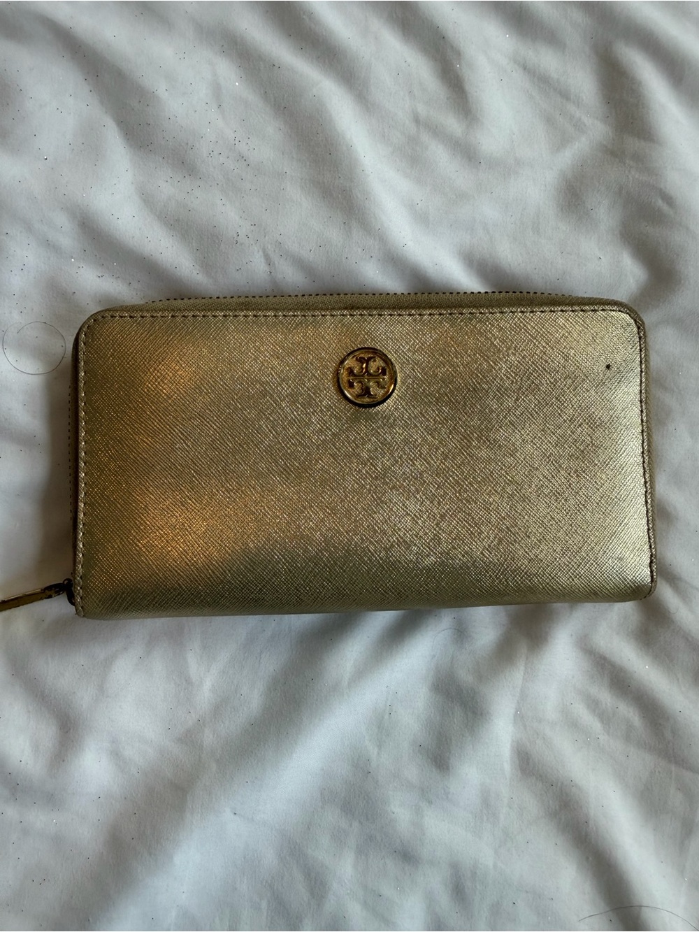 Tory Burch Metallic Gold Zip-Around Wallet